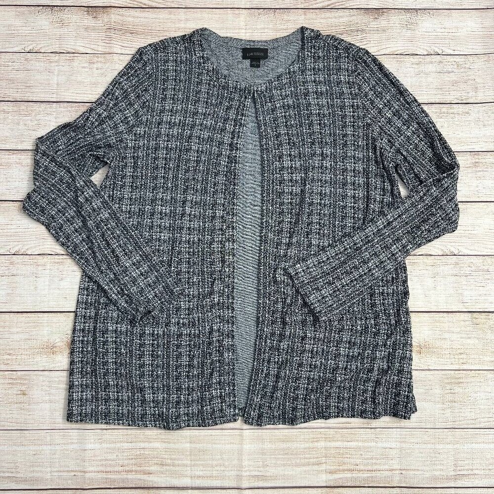 J.Jill Wearever Cardigan Womens Small Black White Marled Open Front ‎ Office